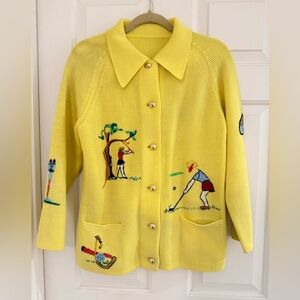 Andreno Argenti Vintage Yellow Embroidered Golf Cardigan M